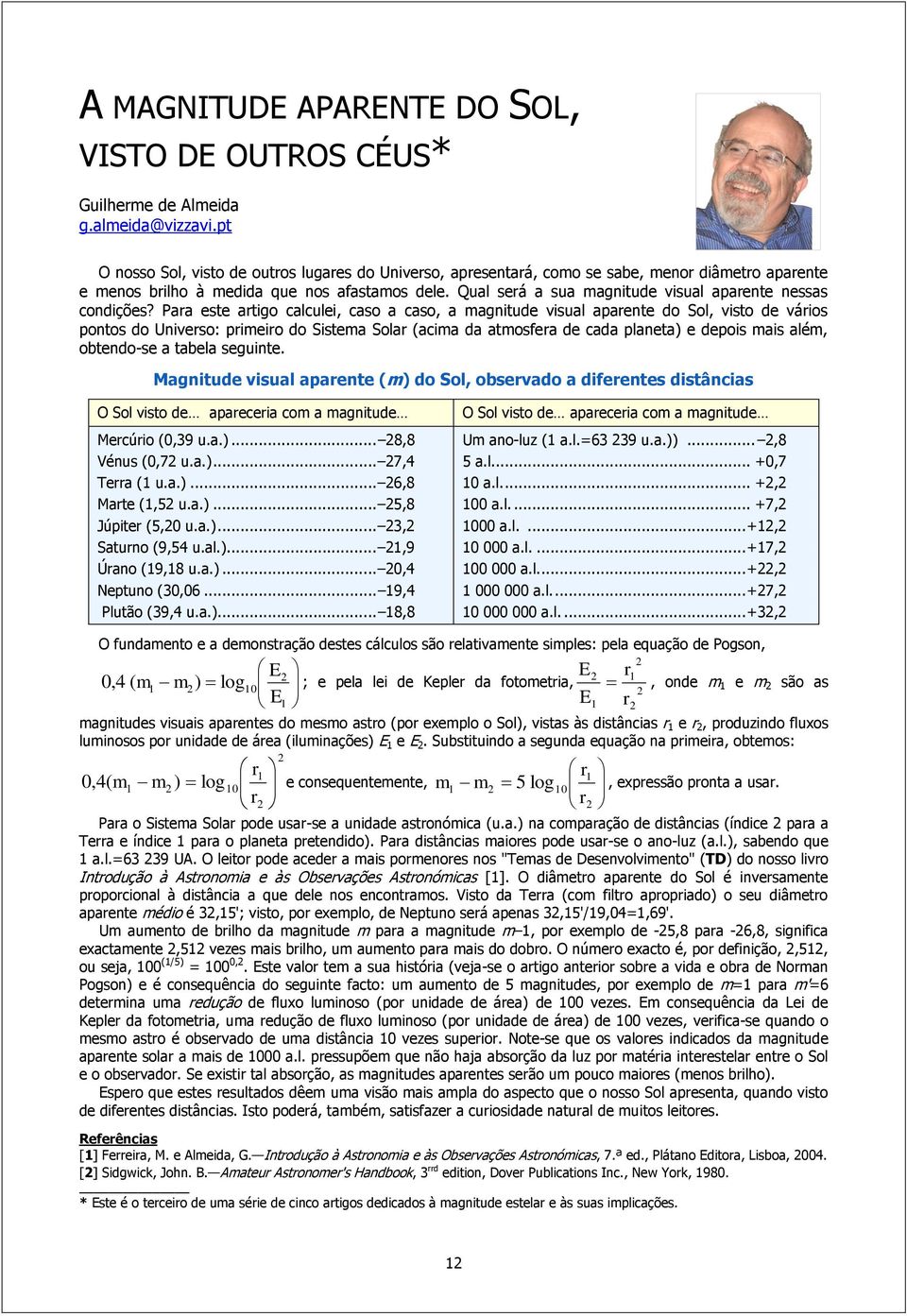 Qual será a sua magnitude visual aparente nessas condições?