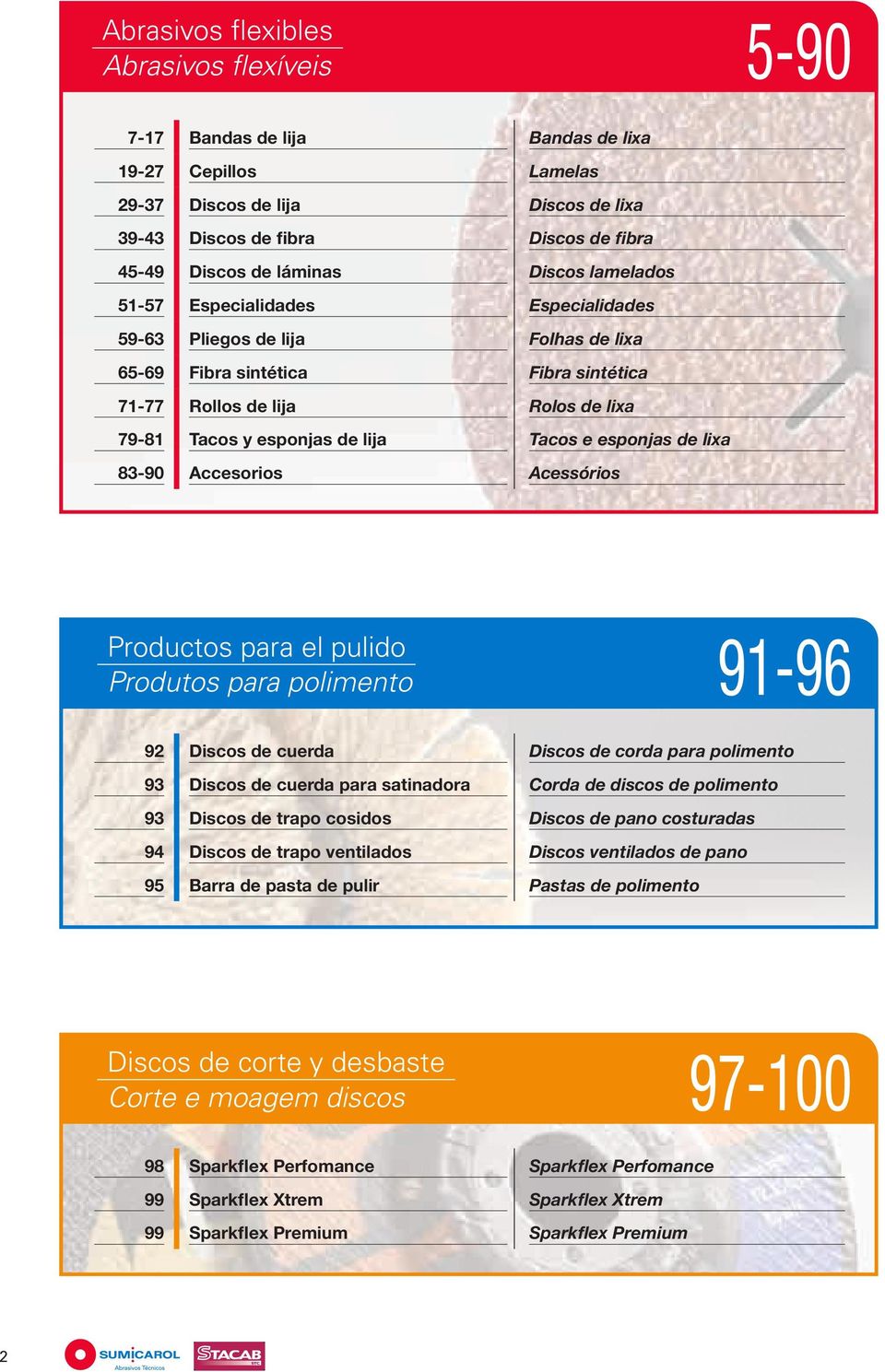 lija Tacos e esponjas de lixa 83-90 Accesorios Acessórios Productos para el pulido Produtos para polimento 91-96 92 Discos de cuerda Discos de corda para polimento 93 Discos de cuerda para satinadora