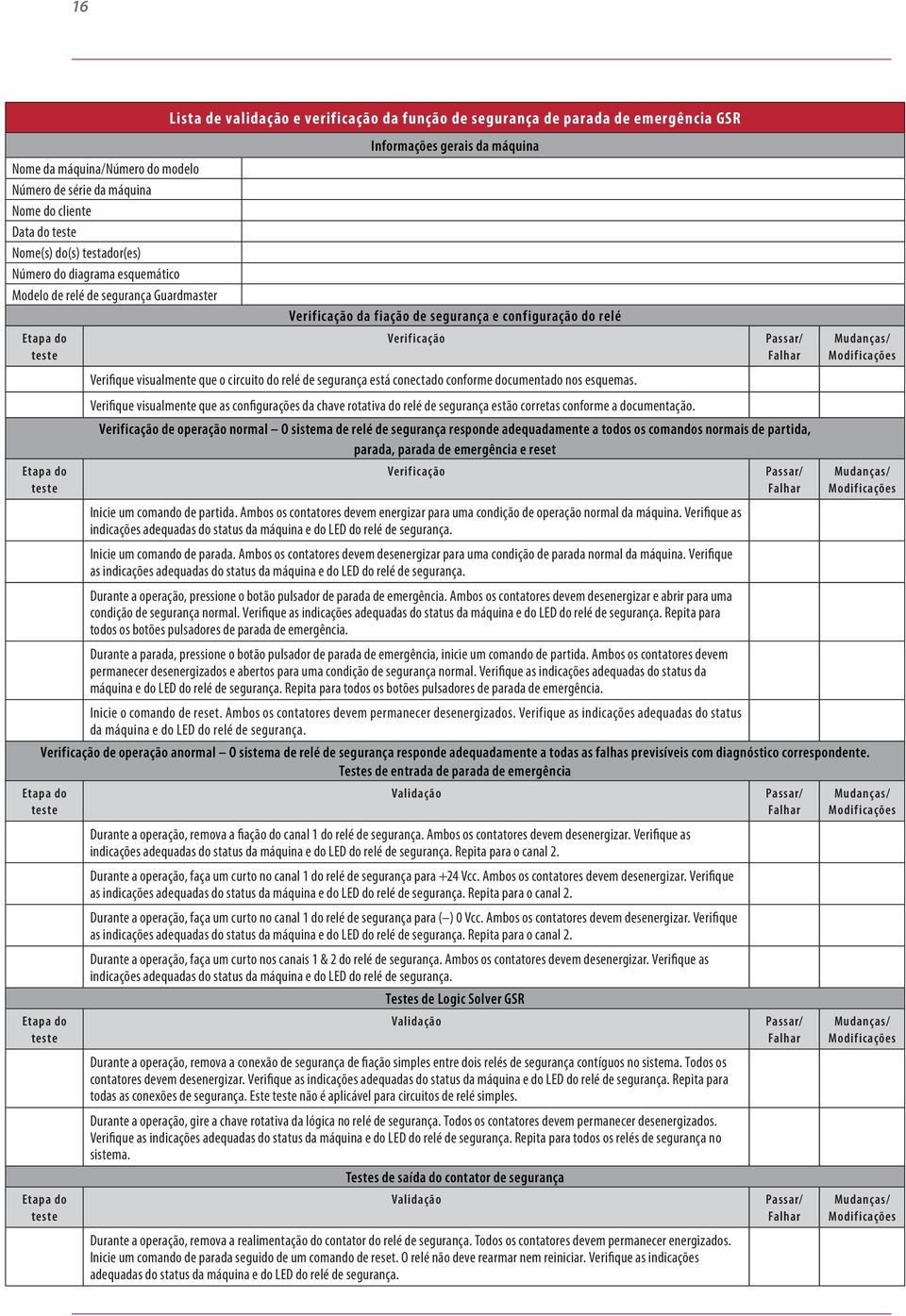 que o circuito do relé de segurança está conectado conforme documentado nos esquemas.