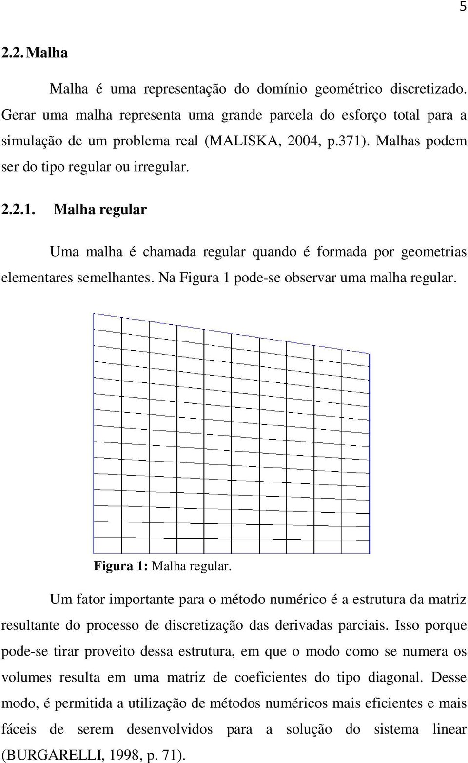 Figura 1: Malha regular. Um fator importante para o método numérico é a estrutura da matriz resultante do processo de discretização das derivadas parciais.