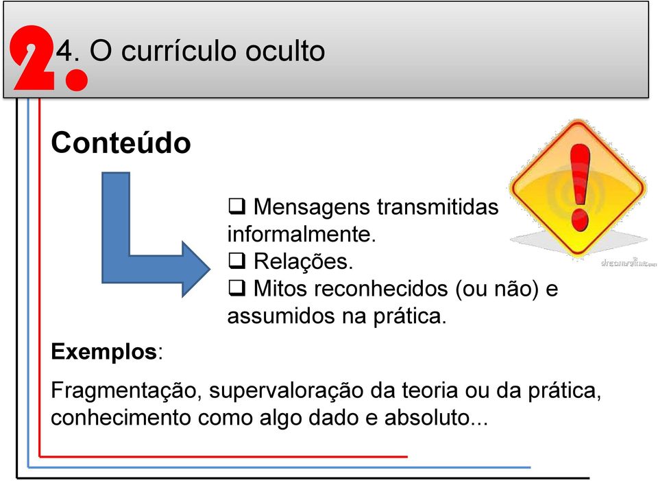 Mitos reconhecidos (ou não) e assumidos na prática.