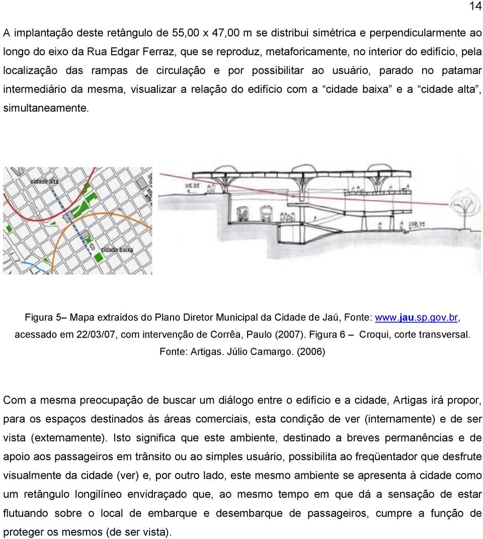 Figura 5 Mapa extraídos do Plano Diretor Municipal da Cidade de Jaú, Fonte: www.jau.sp.gov.br, acessado em 22/03/07, com intervenção de Corrêa, Paulo (2007). Figura 6 Croqui, corte transversal.