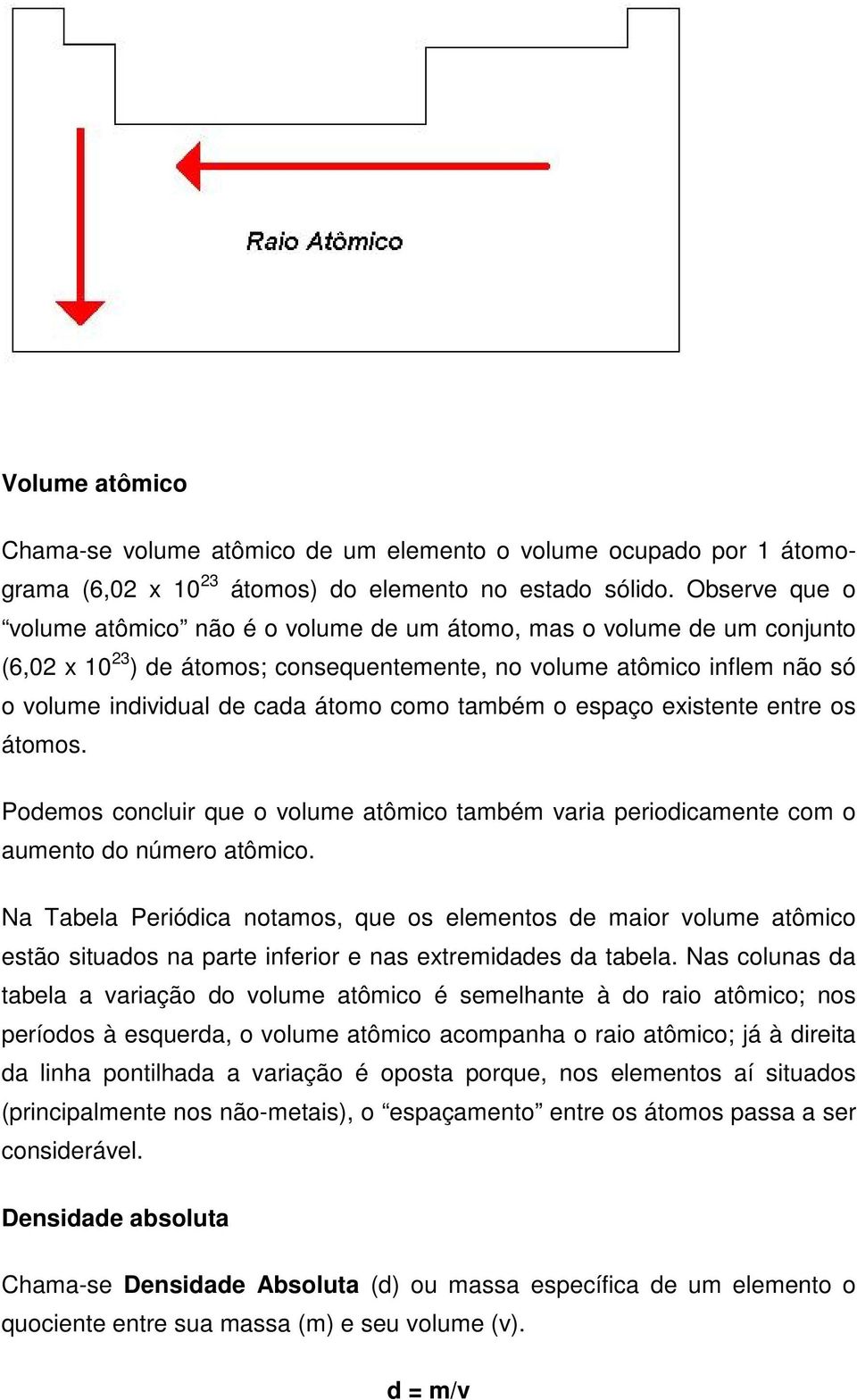 como também o espaço existente entre os átomos. Podemos concluir que o volume atômico também varia periodicamente com o aumento do número atômico.