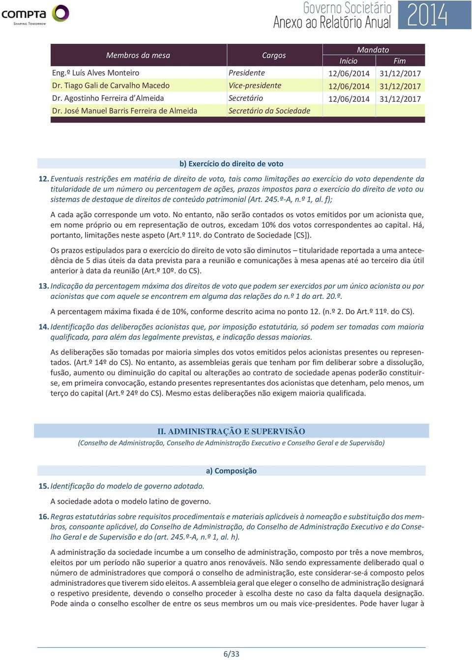 Eventuais restrições em matéria de direito de voto, tais como limitações ao exercício do voto dependente da titularidade de um número ou percentagem de ações, prazos impostos para o exercício do