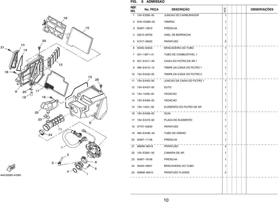 DO FILTRO 1 1 12 1S4 E4437 00 DUTO 1 13 1S4 14452 00 VEDACAO 1 14 1S4 E4462 00 VEDACAO 1 15 1S4 14451 00 ELEMENTO DO FILTRO DE AR 1 16 1S4 E4458 00 GUIA 1 17 1S4 E4472 00 PLACA DO ELEMENTO 1 18 97707
