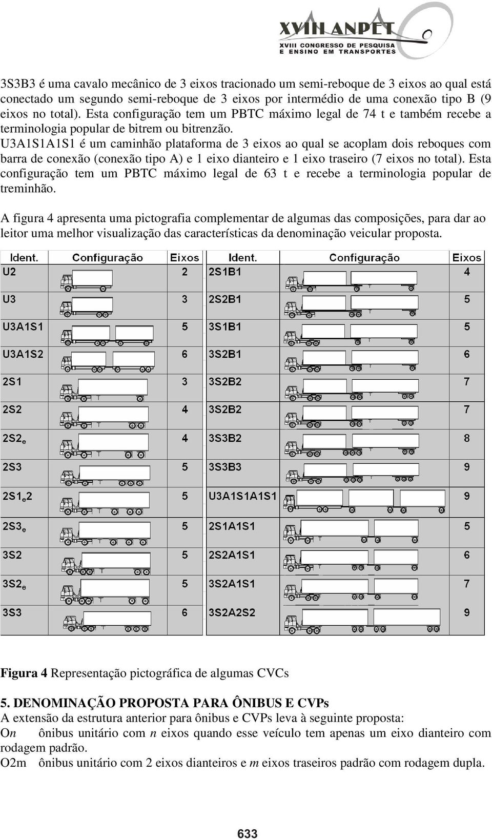 U3A1S1A1S1 é um caminhão plataforma de 3 eixos ao qual se acoplam dois reboques com barra de conexão (conexão tipo A) e 1 eixo dianteiro e 1 eixo traseiro (7 eixos no total).