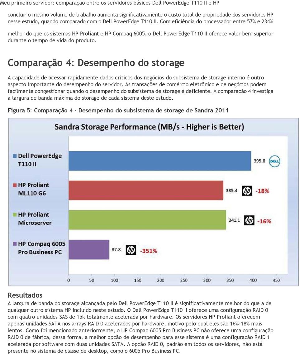 Comparação 4: Desempenho do storage A capacidade de acessar rapidamente dados críticos dos negócios do subsistema de storage interno é outro aspecto importante do desempenho do servidor.