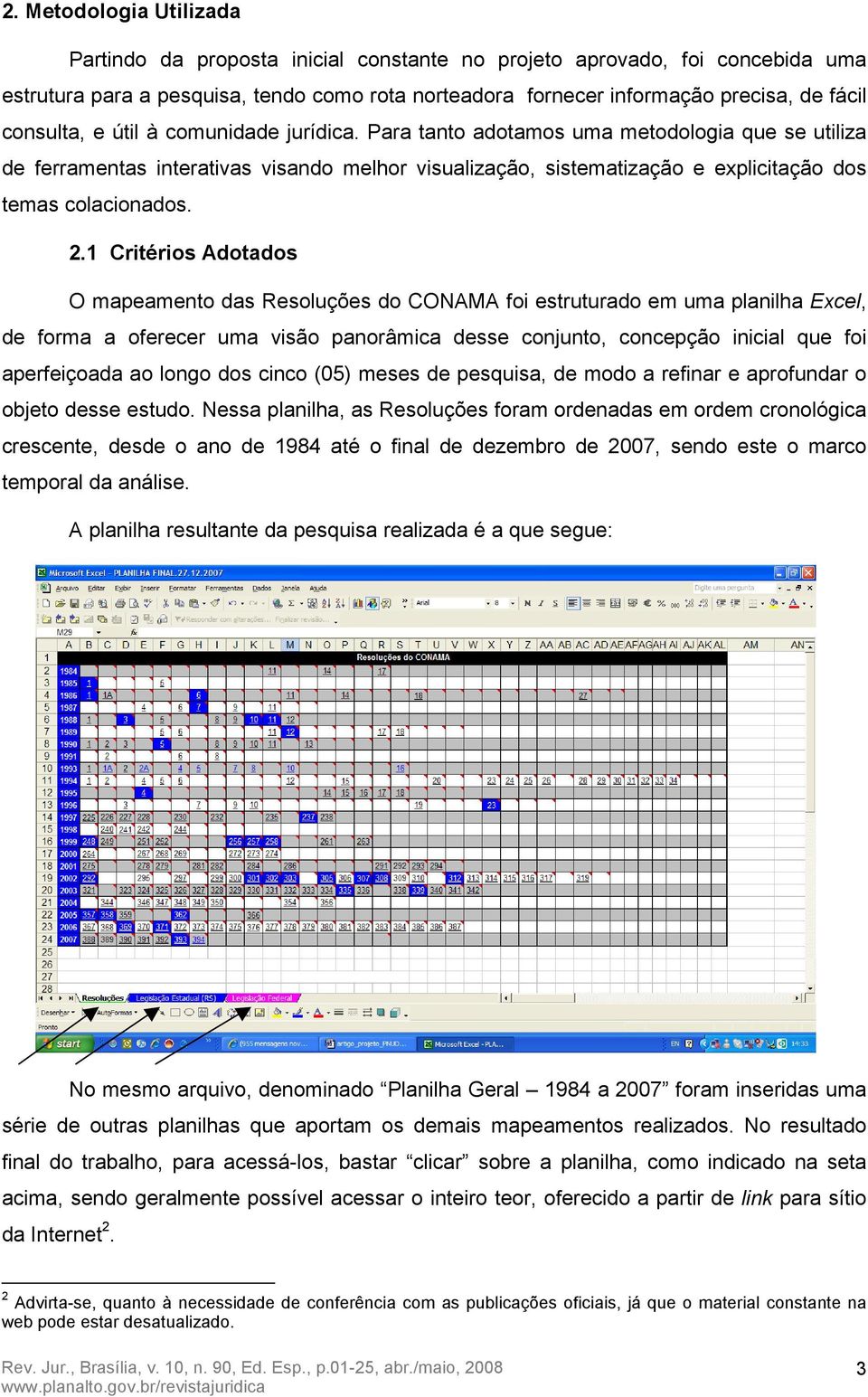 2.1 Critérios Adotados O mapeamento das Resoluções do CONAMA foi estruturado em uma planilha Excel, de forma a oferecer uma visão panorâmica desse conjunto, concepção inicial que foi aperfeiçoada ao