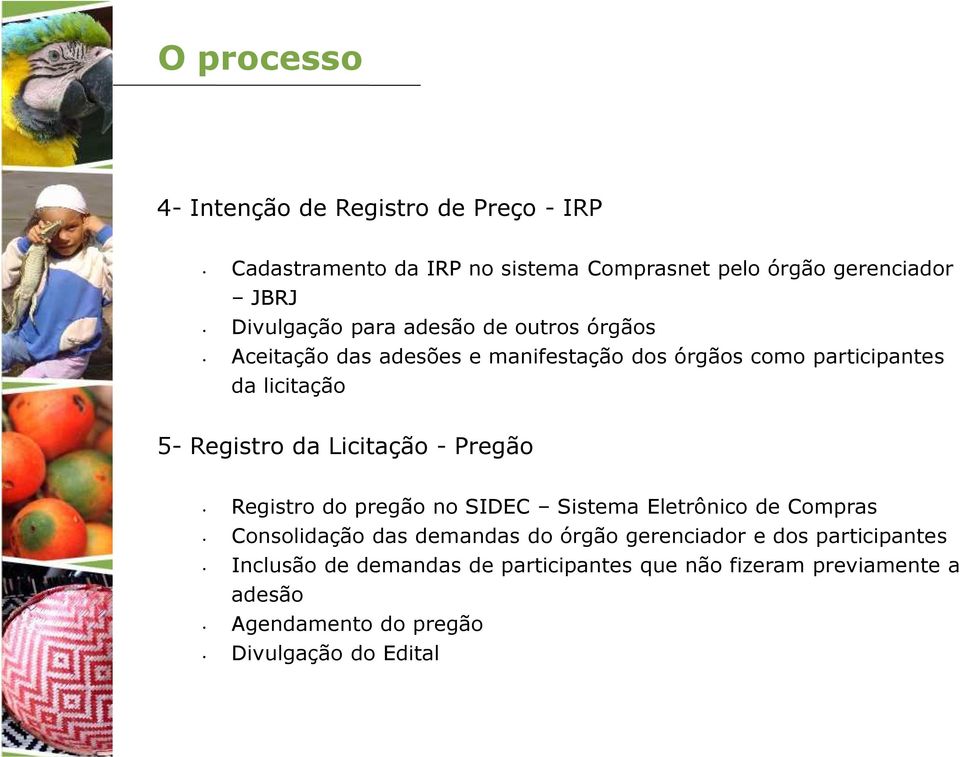 Registro da Licitação - Pregão Registro do pregão no SIDEC Sistema Eletrônico de Compras Consolidação das demandas do órgão