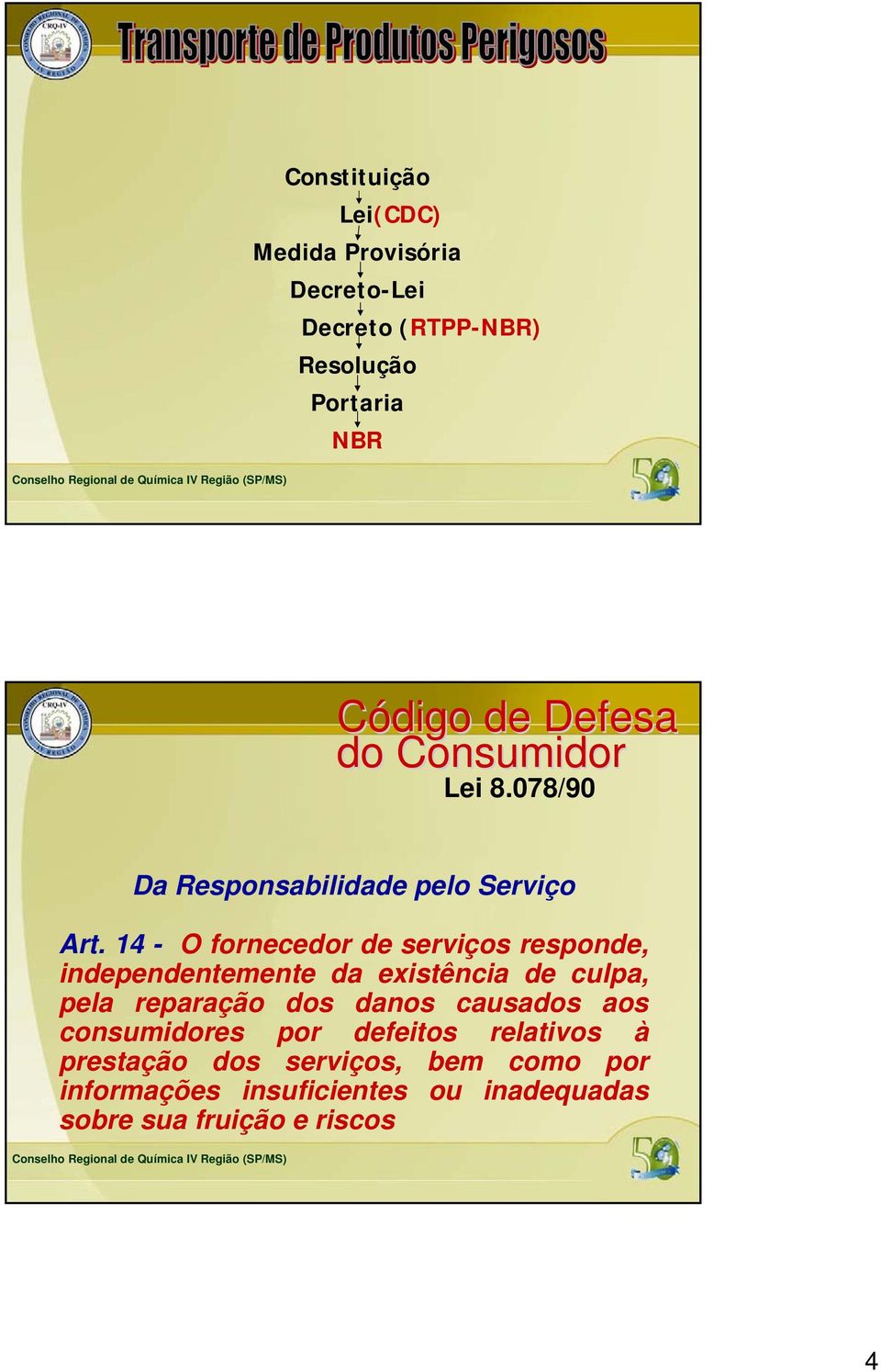 14 - O fornecedor de serviços responde, independentemente da existência de culpa, pela reparação dos danos