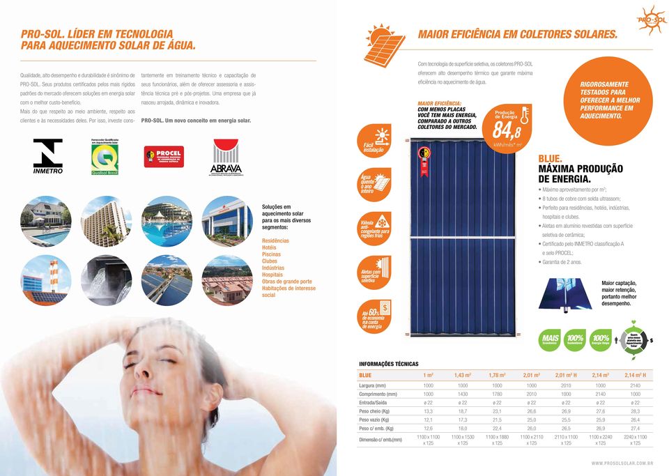 que garante máxima PRO-SOL. Seus produtos certificados pelos mais rígidos seus funcionários, além de oferecer assessoria e assis- eficiência no aquecimento de água.