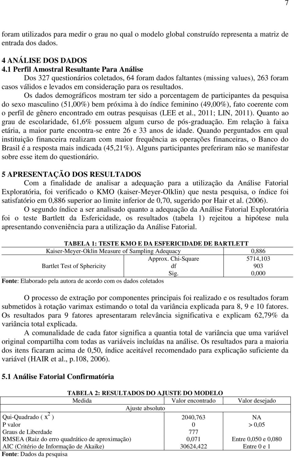 Os dados demográficos mostram ter sido a porcentagem de participantes da pesquisa do sexo masculino (51,00%) bem próxima à do índice feminino (49,00%), fato coerente com o perfil de gênero encontrado