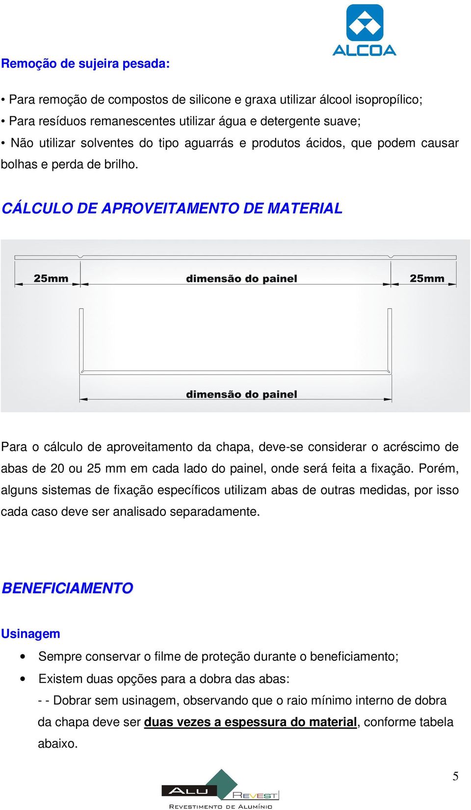 CÁLCULO DE APROVEITAMENTO DE MATERIAL Para o cálculo de aproveitamento da chapa, deve-se considerar o acréscimo de abas de 20 ou 25 mm em cada lado do painel, onde será feita a fixação.