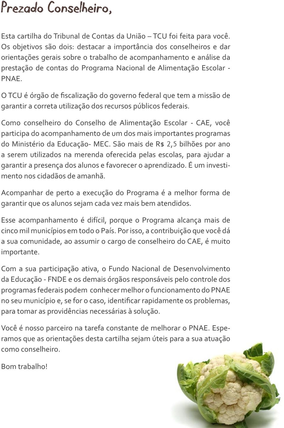 - PNAE. O TCU é órgão de fiscalização do governo federal que tem a missão de garantir a correta utilização dos recursos públicos federais.