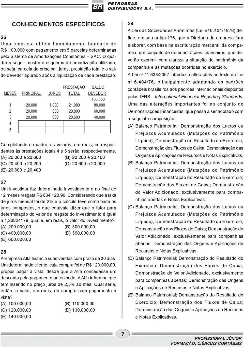 PRESTAÇÃO SALDO MESES PRINCIPAL JUROS TOTAL DEVEDOR 100.000 1 20.000 1.000 21.000 80.000 2 20.000 800 20.800 60.000 3 20.000 600 20.600 40.000 4 20.000 400 20.400 20.000 5 20.000 200 20.