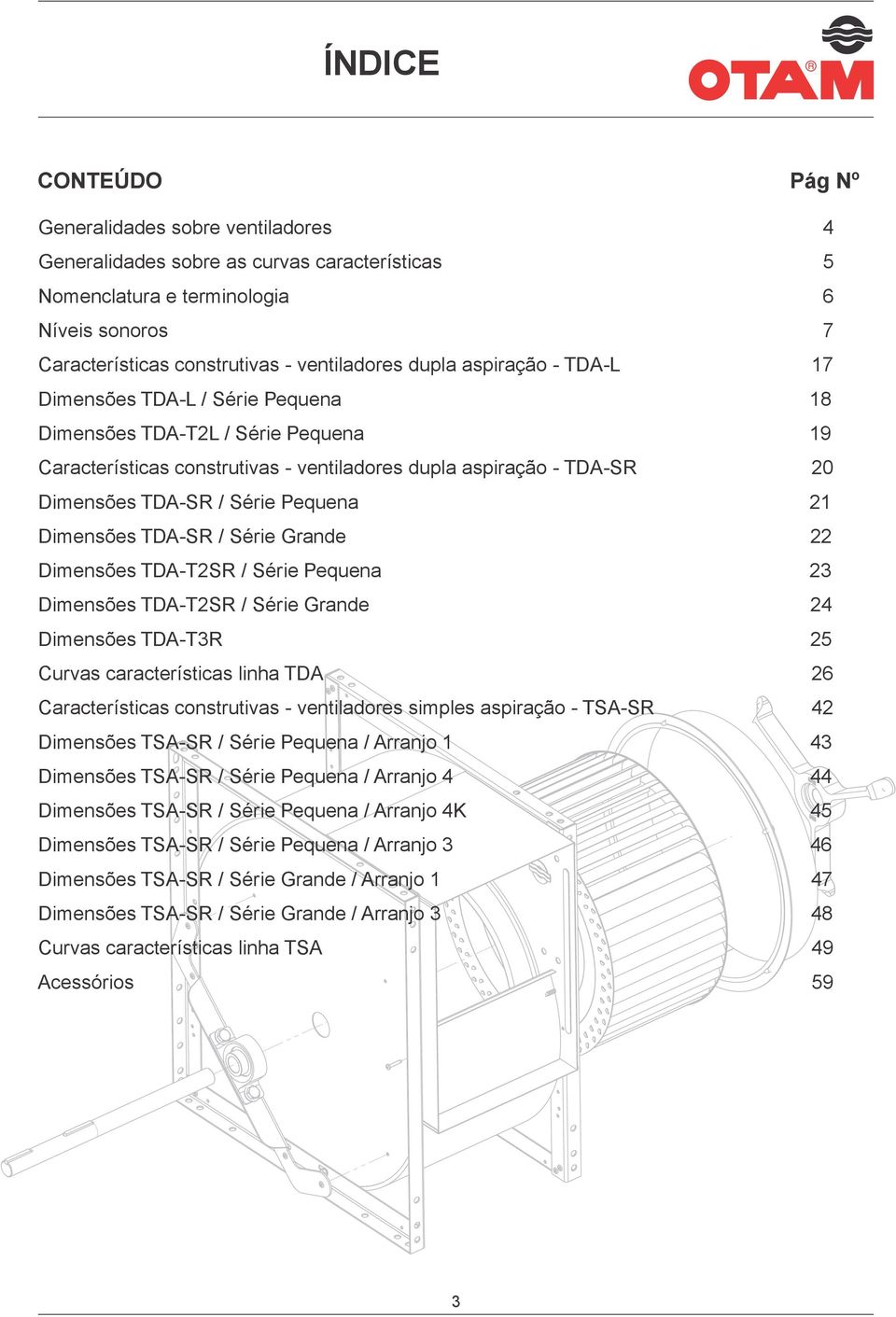 Pequena 21 Dimensões TDA-SR / Série Grande 22 Dimensões TDA-T2SR / Série Pequena 23 Dimensões TDA-T2SR / Série Grande 24 Dimensões TDA-T3R 2 Curvas características linha TDA 26 Características