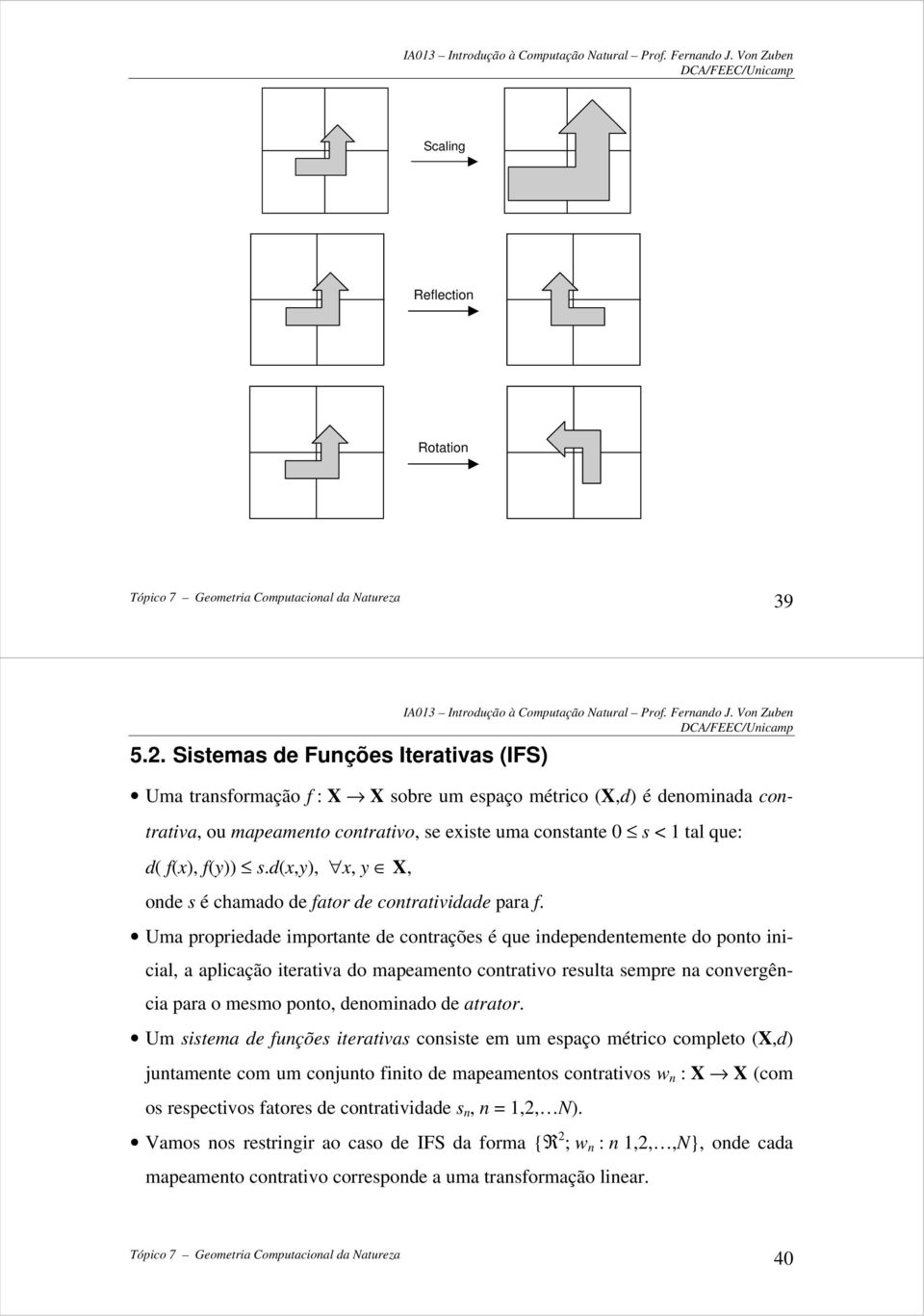 s.d(x,y), x, y X, onde s é chamado de fator de contratividade para f.