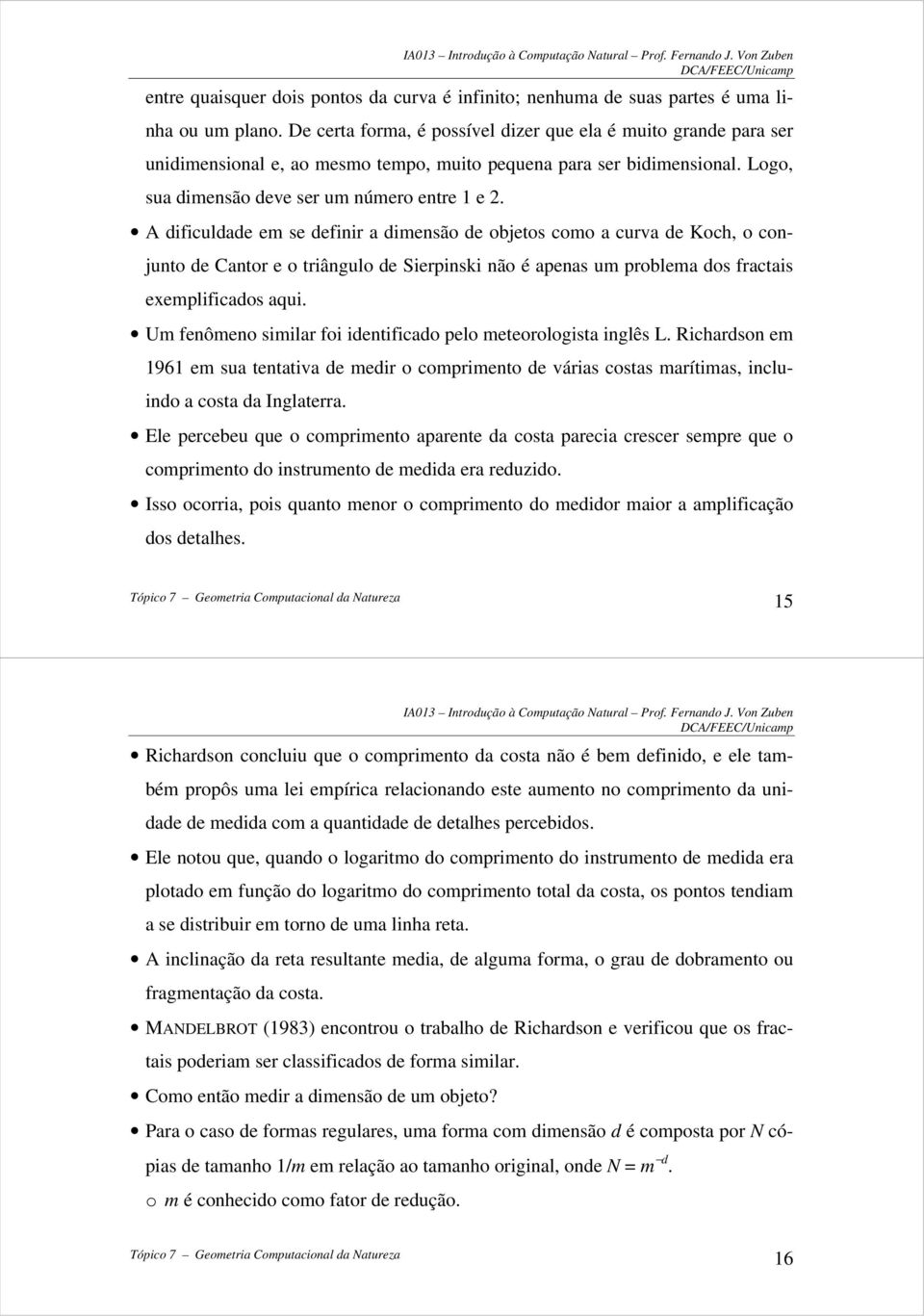 A dificuldade em se definir a dimensão de objetos como a curva de Koch, o conjunto de Cantor e o triângulo de Sierpinski não é apenas um problema dos fractais exemplificados aqui.