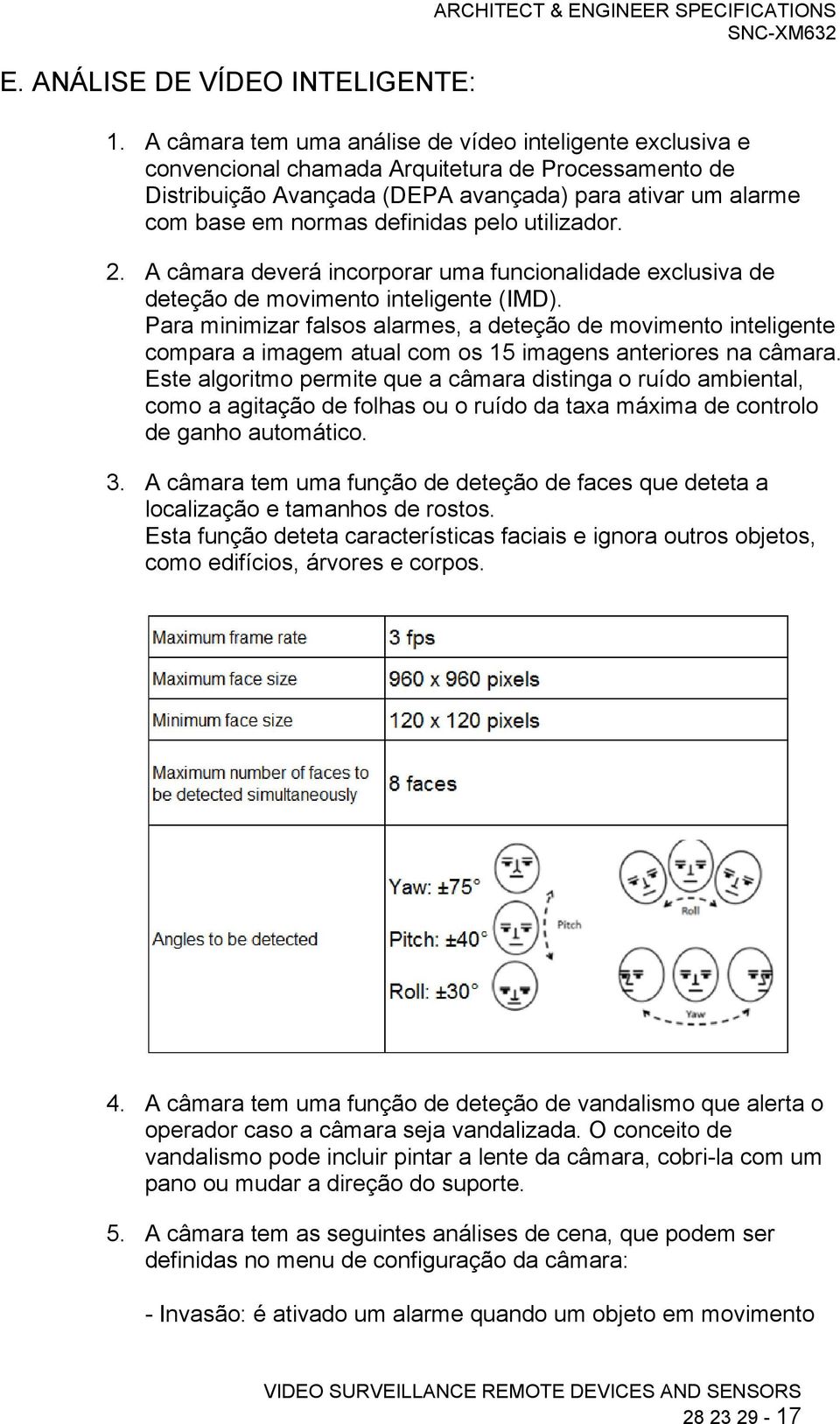 pelo utilizador. 2. A câmara deverá incorporar uma funcionalidade exclusiva de deteção de movimento inteligente (IMD).