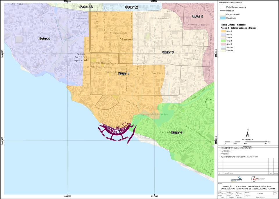 BING 3- ARCGIS10.1 4- PLANO DIRETOR URBANO E AMBIENTAL DE MANAUS 2014 A EMISSÃO INICIAL T.B.R. 01/2014 TÍTULO: INSERÇÃO LOCACIONAL DO EMPREENDIMENTO NO ZONEAMENTO TERRITORIAL ESTABELECIDO NO PDUAM 830000 832000 PROJ.