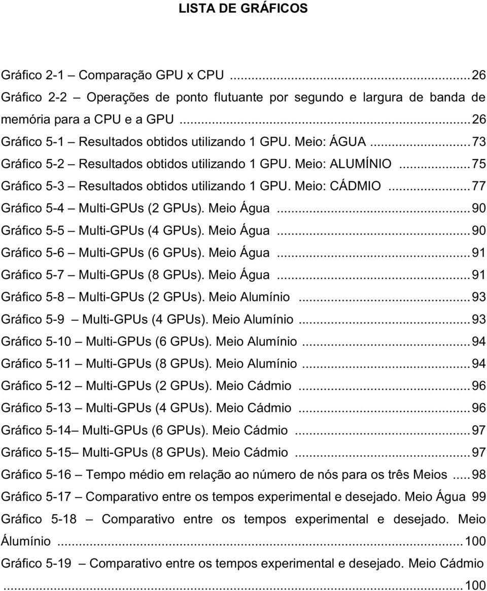 Meio: CÁDMIO... 77 Gráfico 5-4 Multi-GPUs (2 GPUs). Meio Água... 90 Gráfico 5-5 Multi-GPUs (4 GPUs). Meio Água... 90 Gráfico 5-6 Multi-GPUs (6 GPUs). Meio Água... 91 Gráfico 5-7 Multi-GPUs (8 GPUs).