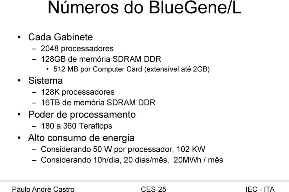 memória SDRAM DDR Poder de processamento 180 a 360 Teraflops Alto consumo de