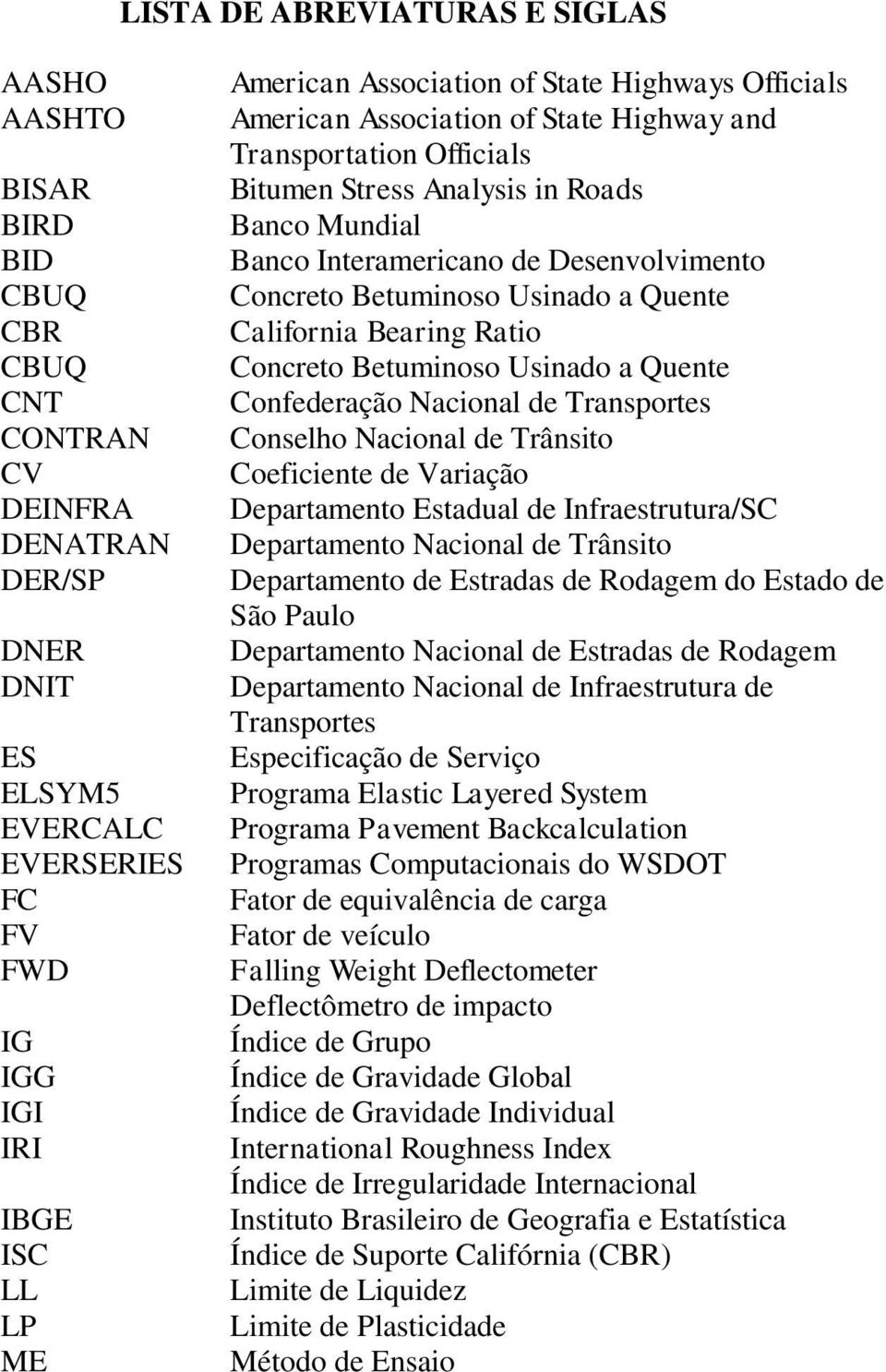 Desenvolvimento Concreto Betuminoso Usinado a Quente California Bearing Ratio Concreto Betuminoso Usinado a Quente Confederação Nacional de Transportes Conselho Nacional de Trânsito Coeficiente de