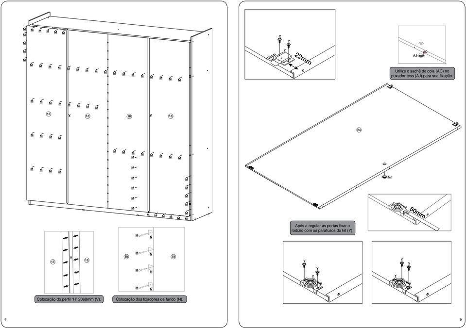 V V 24 50mm pós a regular as portas fixar o rodízio com