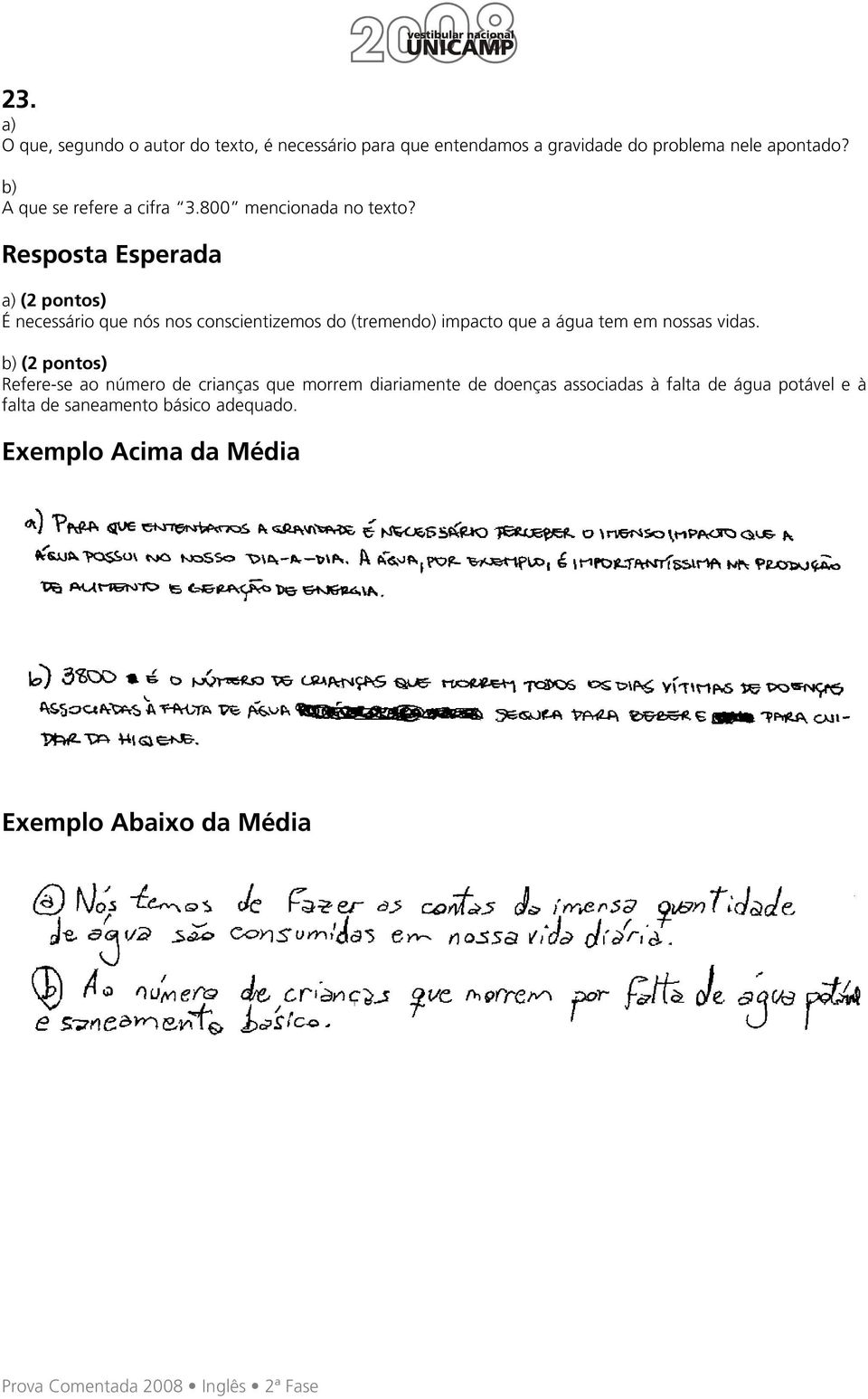 Resposta Esperada É necessário que nós nos conscientizemos do (tremendo) impacto que a água tem em nossas vidas.