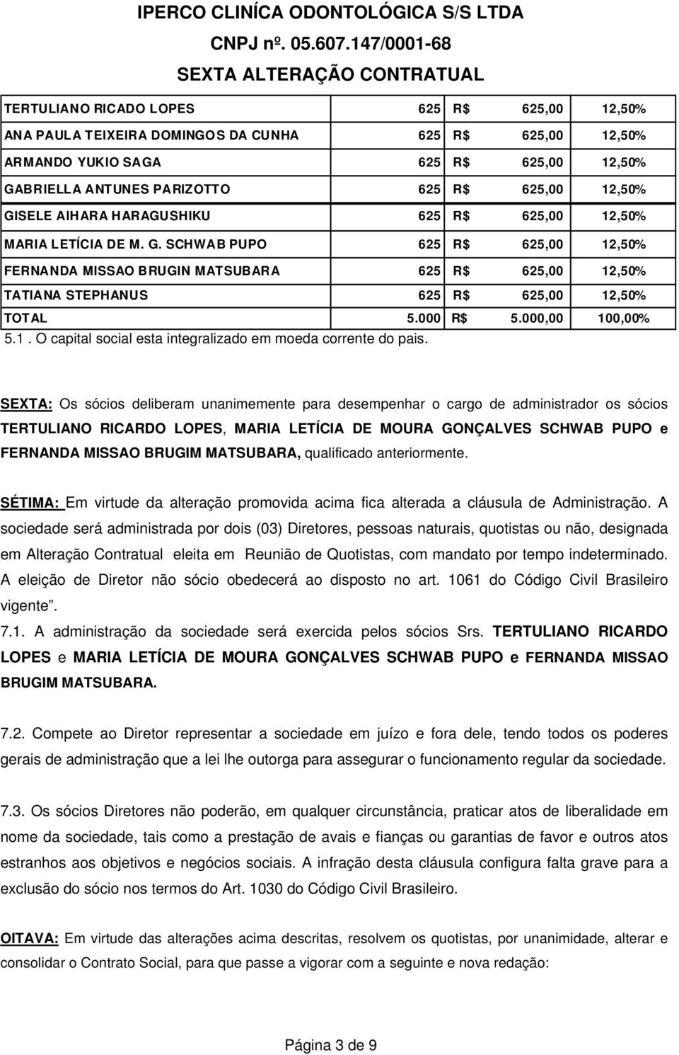 000 R$ 5.000,00 100,00% 5.1. O capital social esta integralizado em moeda corrente do pais.