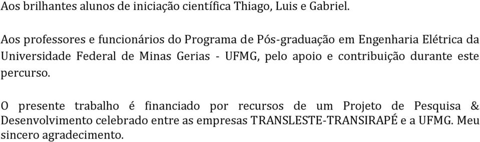 de Minas Gerias - UFMG, pelo apoio e contribuição durante este percurso.