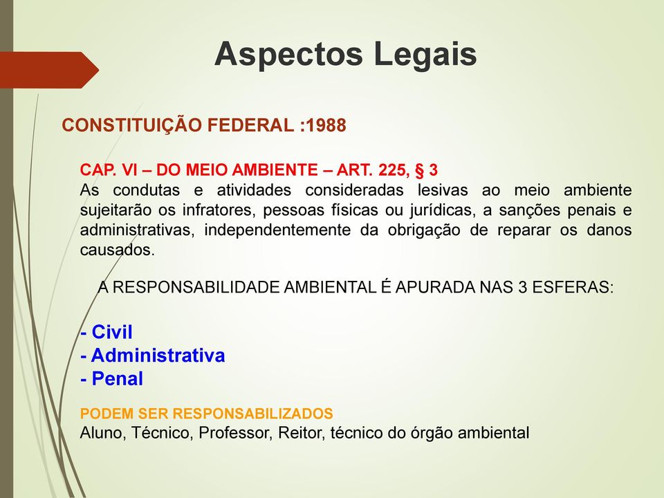 jurídicas, a sanções penais e administrativas, independentemente da obrigação de reparar os danos causados.