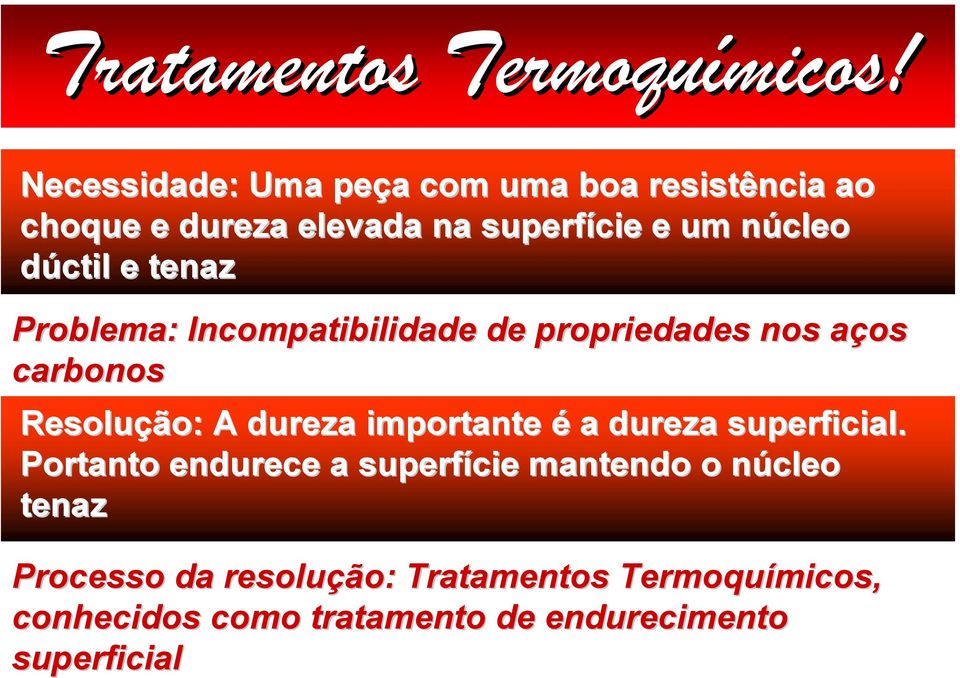 e tenaz Problema: Incompatibilidade de propriedades nos aços a carbonos Resolução: A dureza importante é a