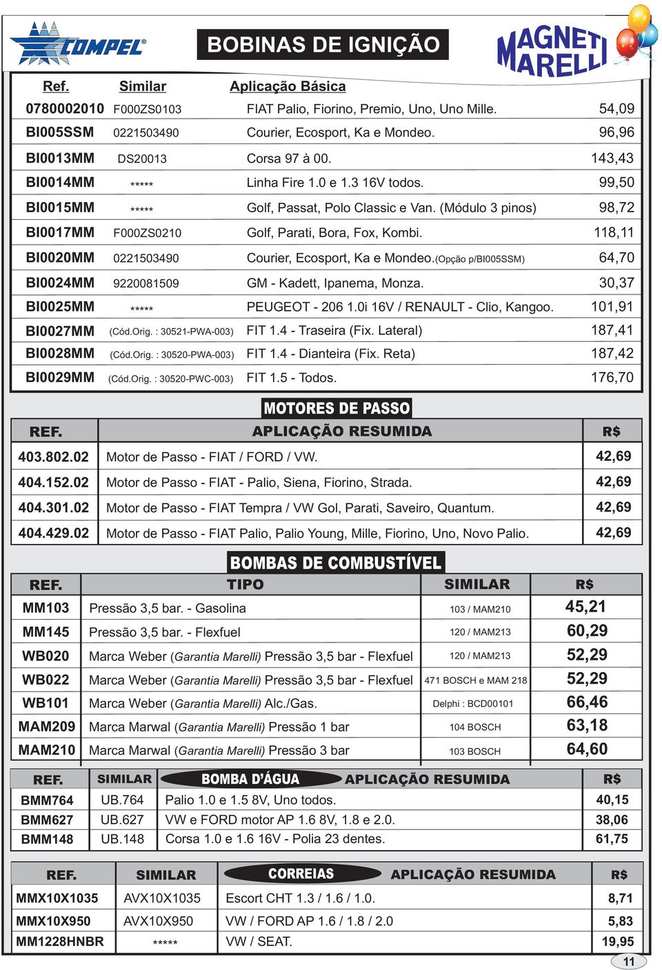 Courier, Ecosport, Ka e Mondeo. Corsa 97 à 00. Linha Fire 1.0 e 1.3 16V todos. Golf, Passat, Polo Classic e Van. (Módulo 3 pinos) Golf, Parati, Bora, Fox, Kombi. Courier, Ecosport, Ka e Mondeo.