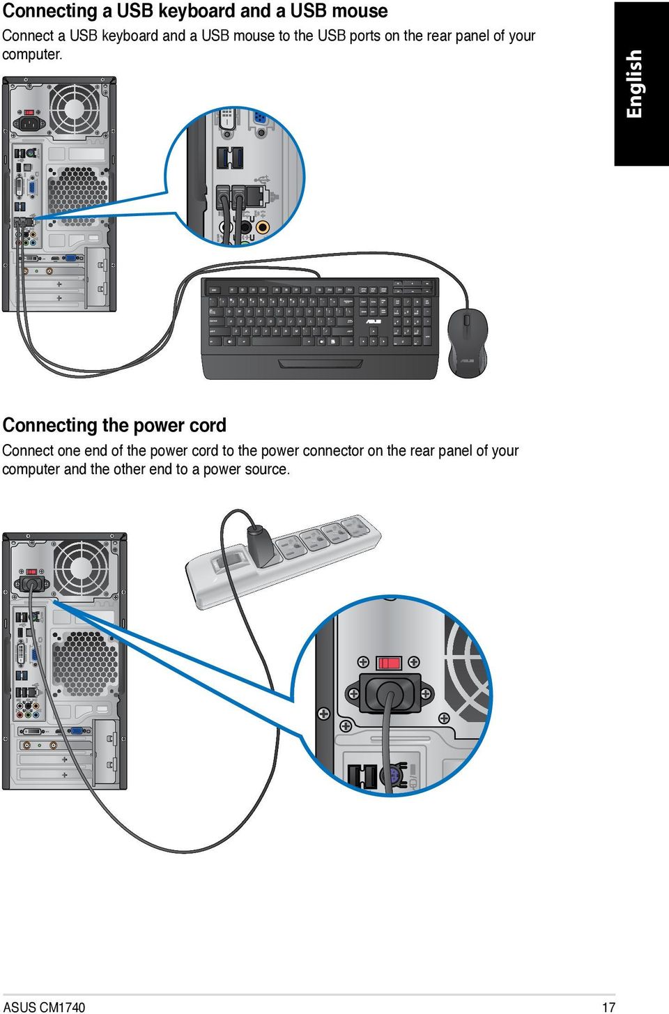 English Connecting the power cord Connect one end of the power cord to the power