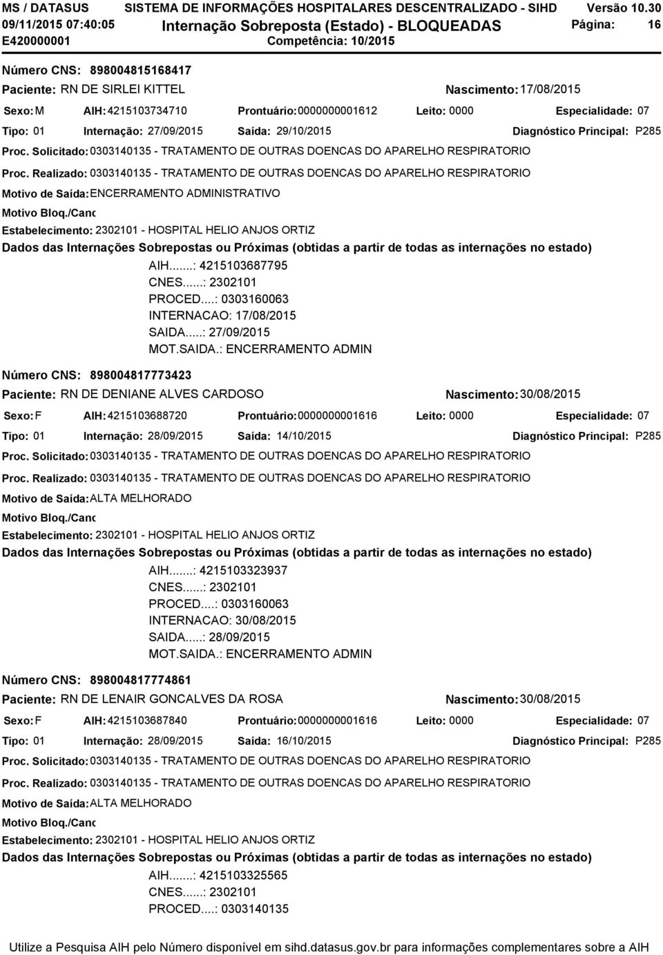 Solicitado:0303140135 - TRATAMENTO DE OUTRAS DOENCAS DO APARELHO RESPIRATORIO Proc.