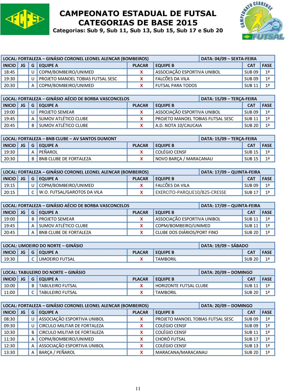 CLUBE X PROJETO MANOEL TOBIAS FUTSAL SESC SUB 11 1ª 20:45 B SUMOV ATLÉTICO CLUBE X A.D.