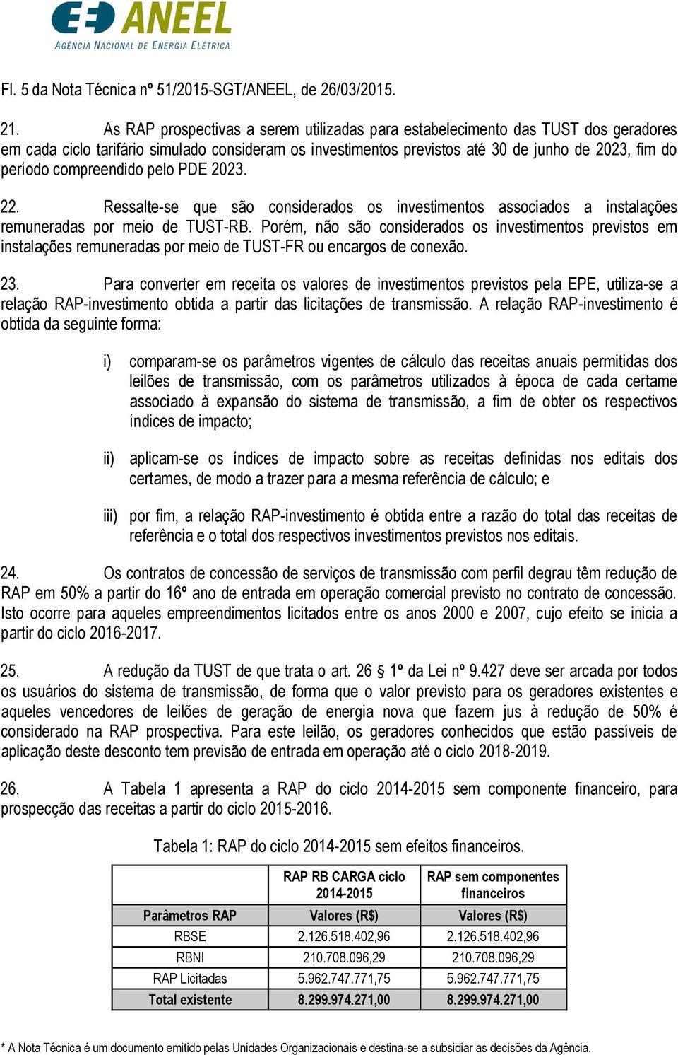 compreendido pelo PDE 2023. 22. Ressalte-se que são considerados os investimentos associados a instalações remuneradas por meio de TUST-RB.