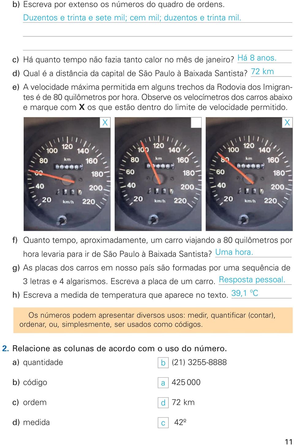 Observe os velocímetros dos carros abaixo e marque com X os que estão dentro do limite de velocidade permitido.