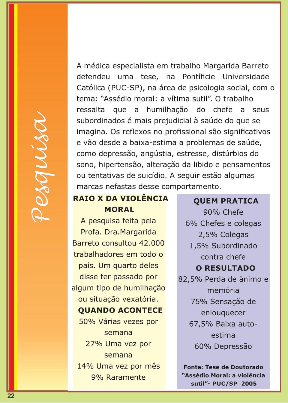 Os reflexos no profissional são significativos e vão desde a baixa-estima a problemas de saúde, como depressão, angústia, estresse, distúrbios do sono, hipertensão, alteração da libido e pensamentos