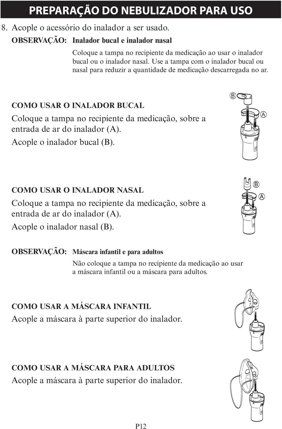 Use a tampa com o inalador bucal ou nasal para reduzir a quantidade de medicação descarregada no ar.