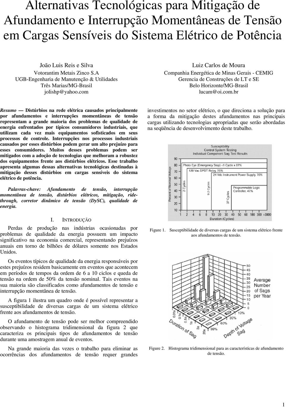 com Luiz Carlos de Moura Companhia Energética de Minas Gerais - CEMIG Gerencia de Construções de LT e SE Belo Horizonte/MG-Brasil lucam@oi.com.br Resumo Distúrbios na rede elétrica causados