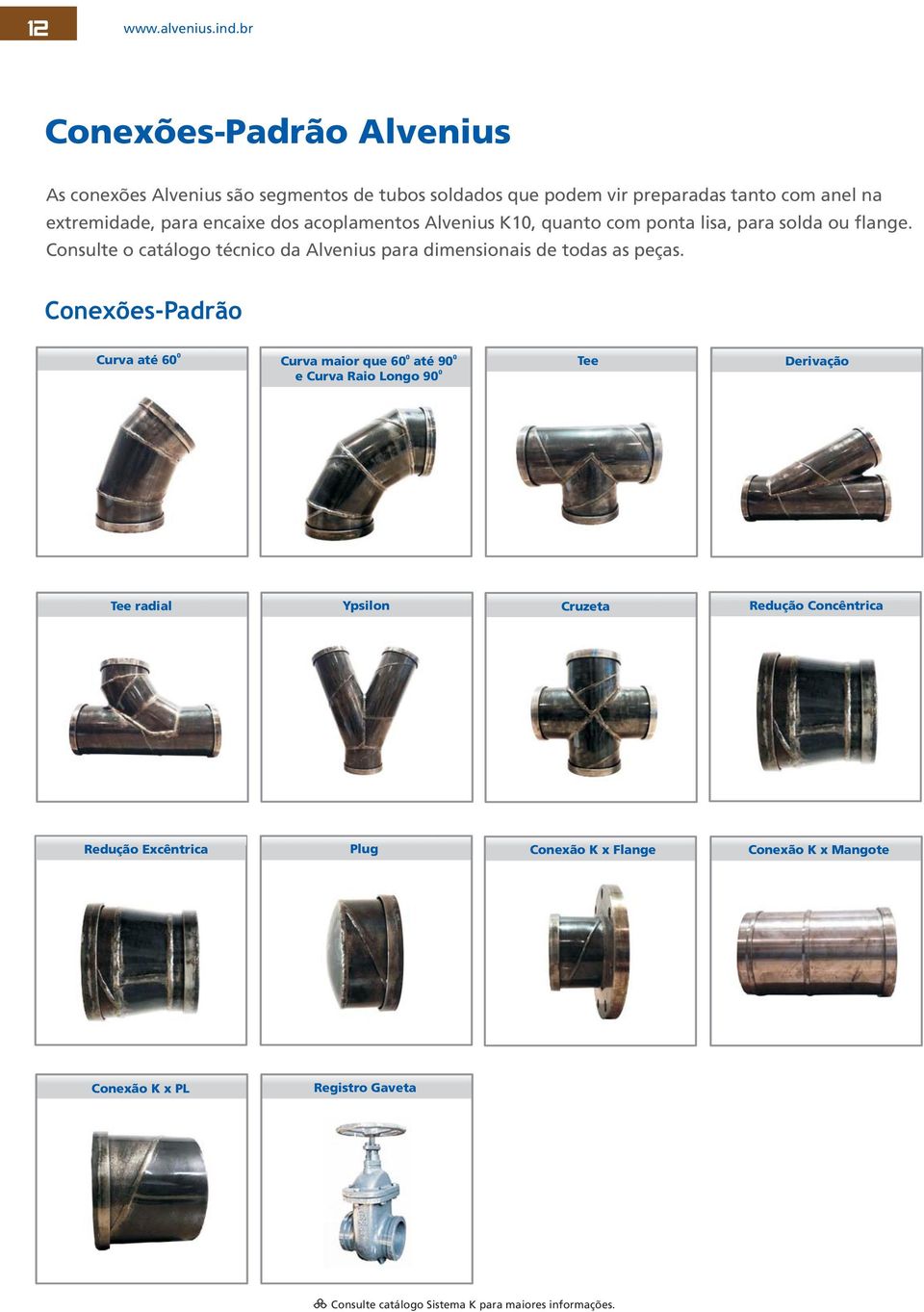 dos acoplamentos Alvenius K1, quanto com ponta lisa, para solda ou flange. Consulte o catálogo técnico da Alvenius para dimensionais de todas as peças.