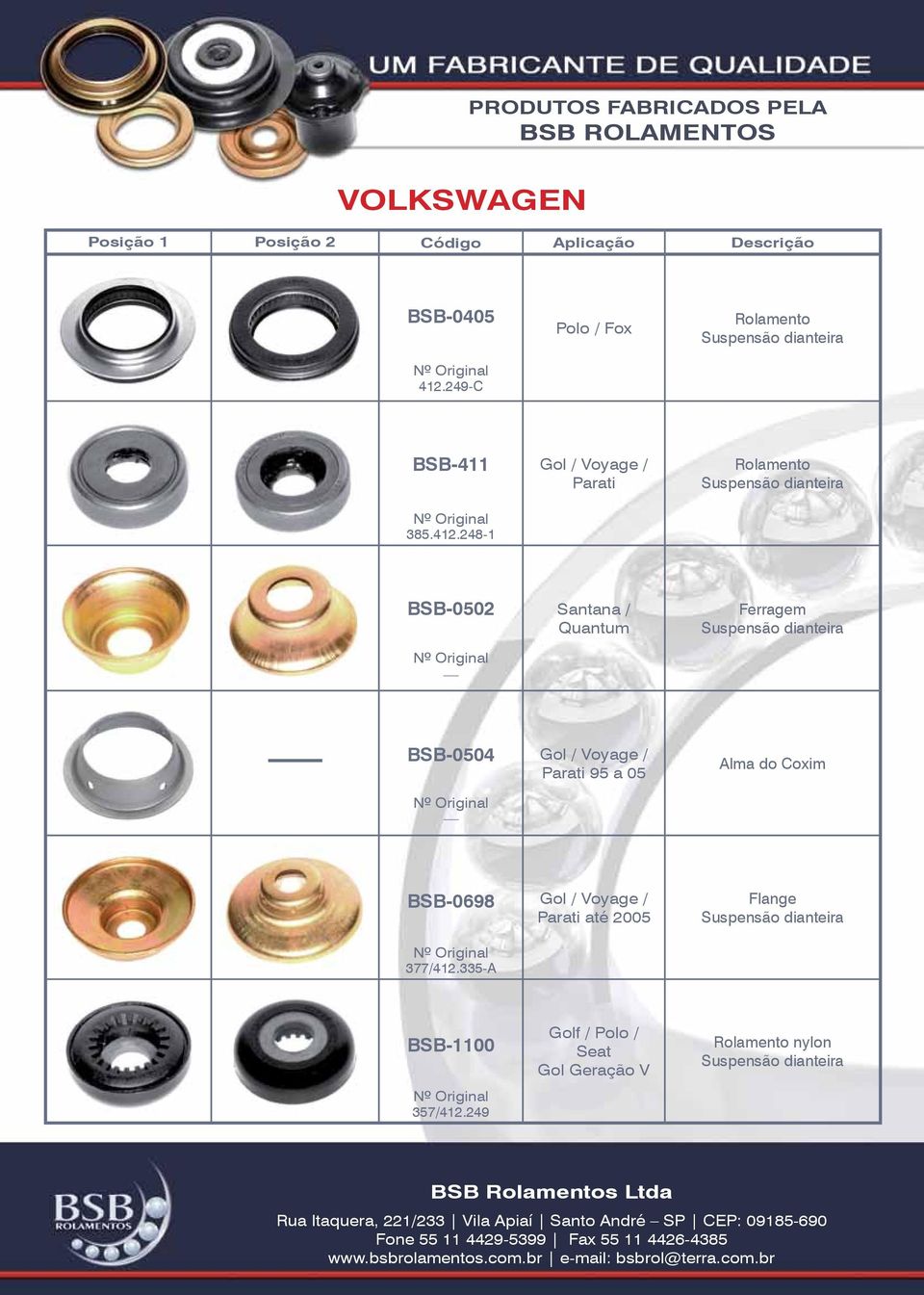 248-1 Gol / Voyage / Parati BSB-0502 Santana / Quantum Ferragem BSB-0504 Gol