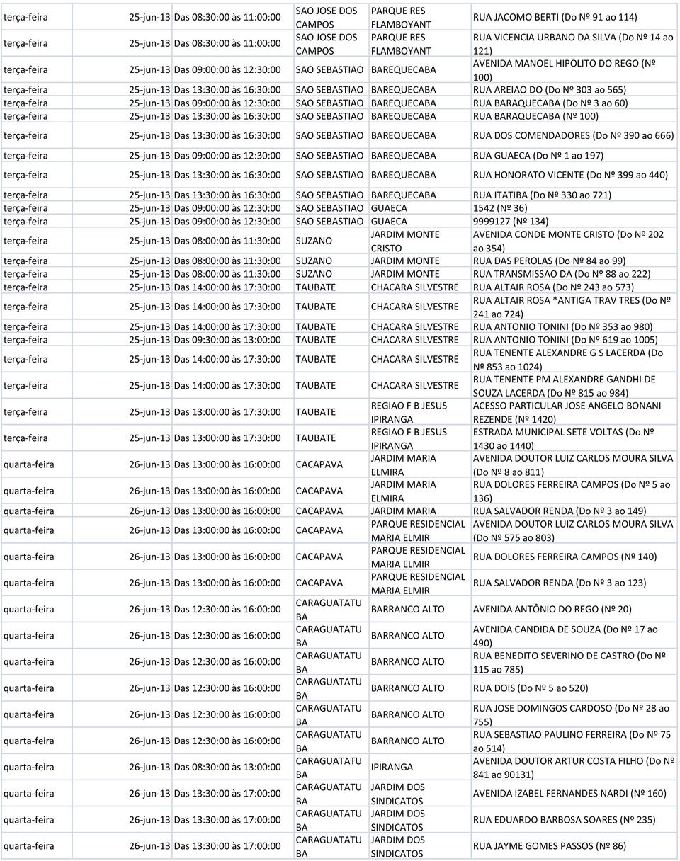 SESTIO REQUEC RU REIO DO (Do Nº 303 ao 565) terça-feira 25-jun-13 Das 09:00:00 às 12:30:00 SO SESTIO REQUEC RU RQUEC (Do Nº 3 ao 60) terça-feira 25-jun-13 Das 13:30:00 às 16:30:00 SO SESTIO REQUEC RU