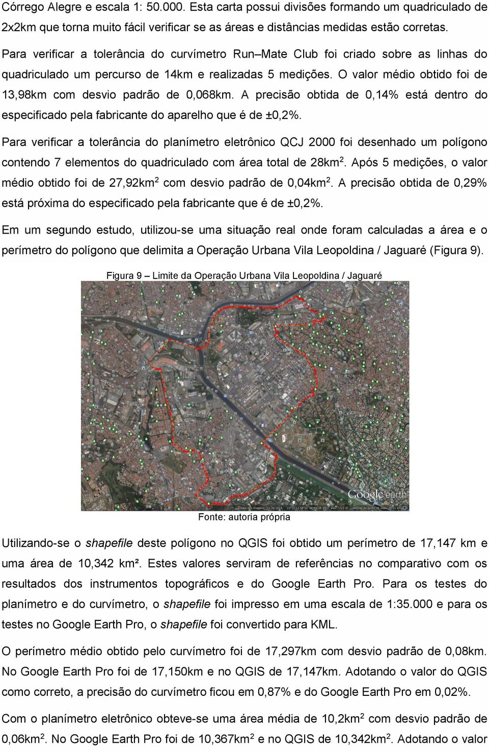 O valor médio obtido foi de 13,98km com desvio padrão de 0,068km. A precisão obtida de 0,14% está dentro do especificado pela fabricante do aparelho que é de ±0,2%.