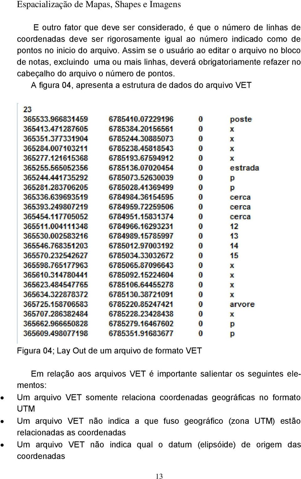 A figura 04, apresenta a estrutura de dados do arquivo VET Figura 04; Lay Out de um arquivo de formato VET Em relação aos arquivos VET é importante salientar os seguintes elementos: Um