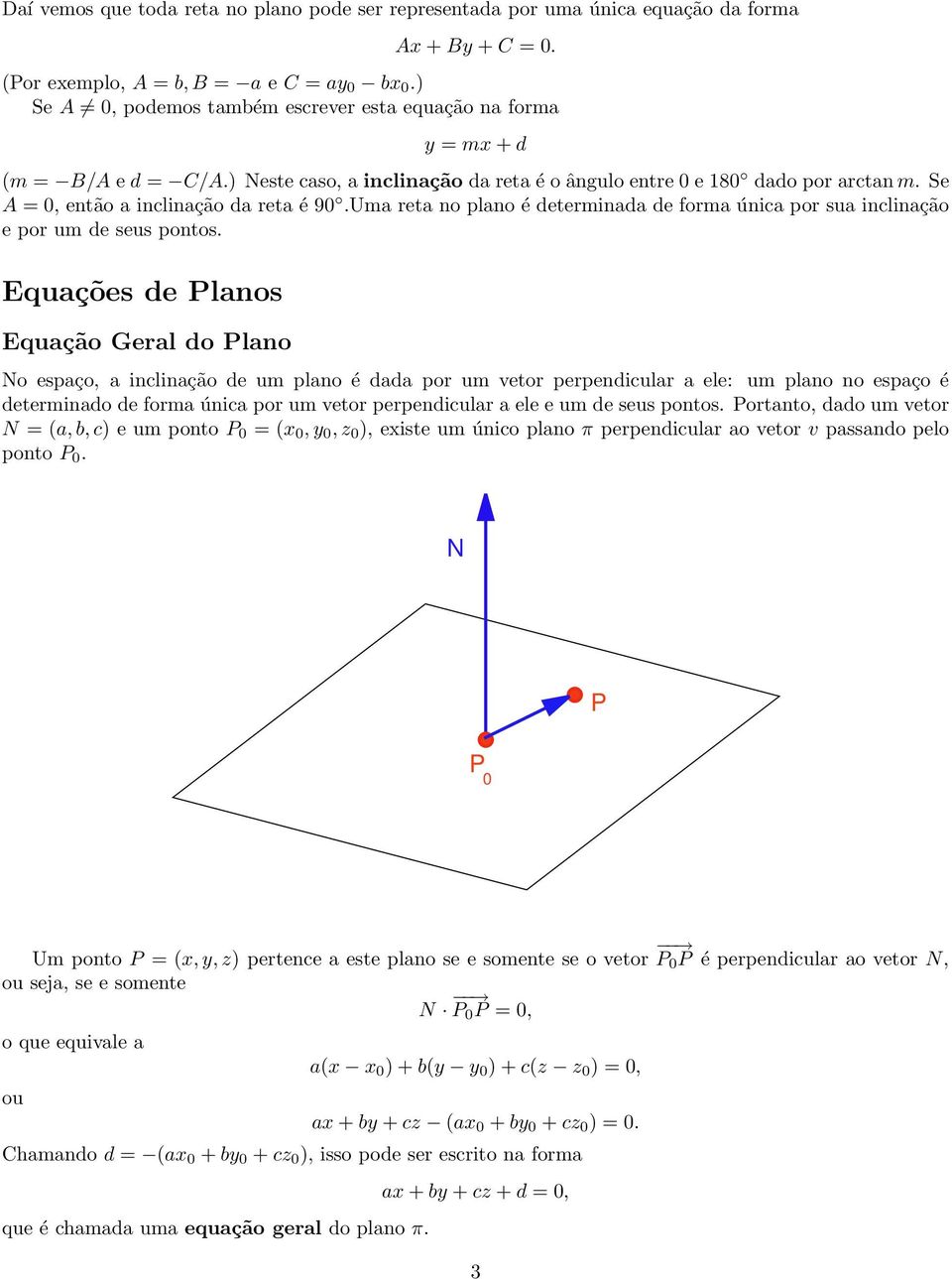 sua inclinação e por um de seus pontos Equações de lanos Equação Geral do lano o espaço, a inclinação de um plano é dada por um vetor perpendicular a ele: um plano no espaço é determinado de forma