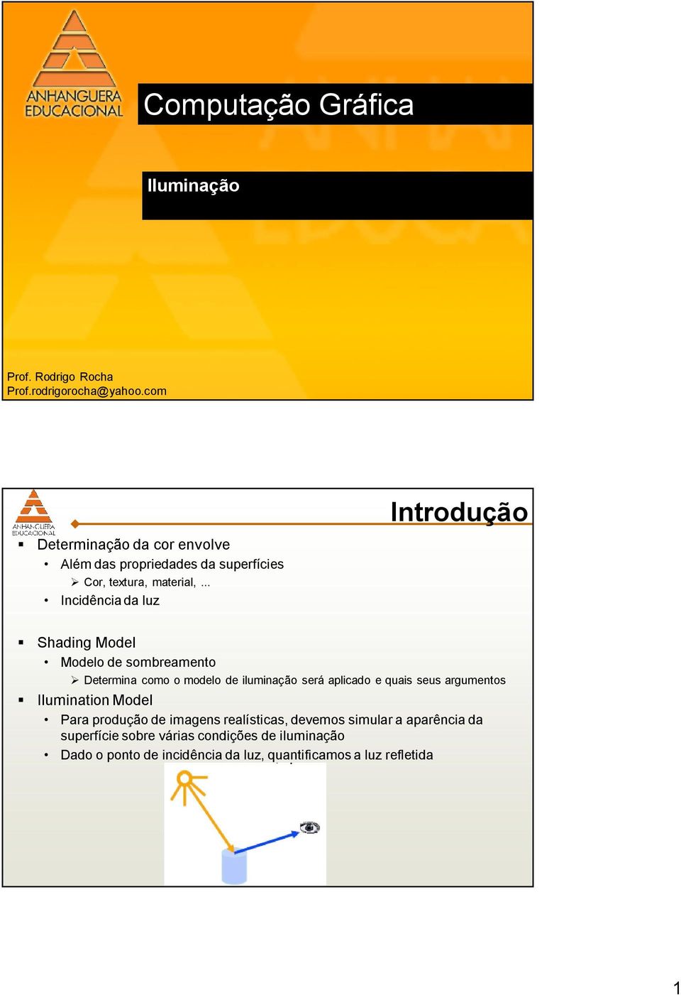 .. Incidência da luz Shading Model Modelo de sombreamento Determina como o modelo de iluminação será aplicado e quais seus