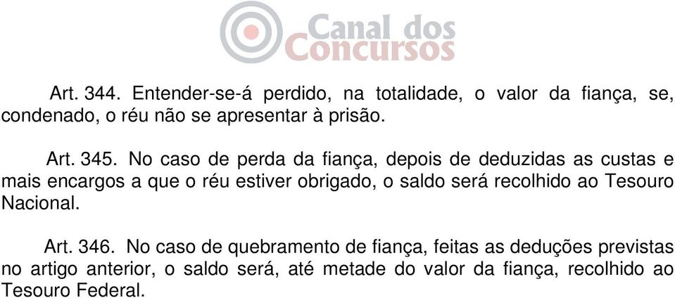 345. No caso de perda da fiança, depois de deduzidas as custas e mais encargos a que o réu estiver obrigado, o